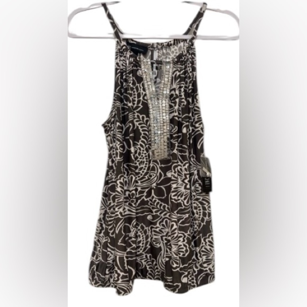 NWT INC International Concepts size XL Egyptian bouquet gray & white classy Tank